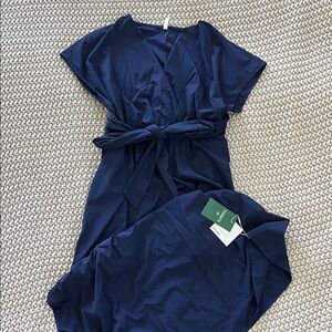 Navy V-Neck Wrap Dress with Belt